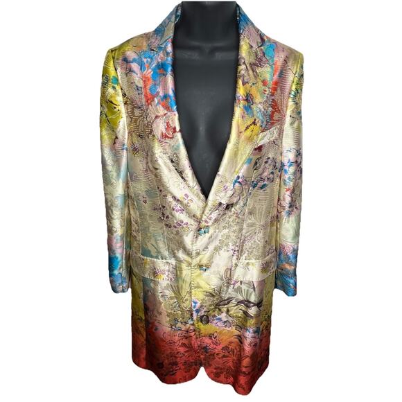 Etro Milano Rainbow Floral Colorful Button Silk Coat Lined Italy Size 40
